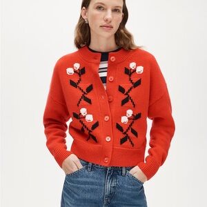 J. Crew Vintage wool cardigan in cherry print SZ S
